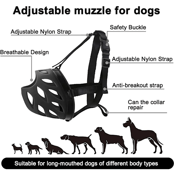 Hundmunstycke, Andningsbart Korgmunstycke för Små, Mellan, Stora och Jätte Stora Hundar, Anti-Bita, Barka och Tugga Hundmunskydd, M 31.5cm, Svart