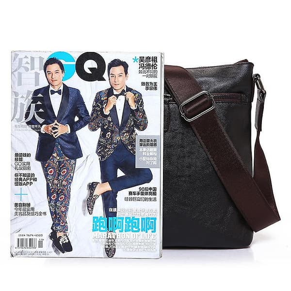 Herrmode pu crossbody messenger väska（Brun）
