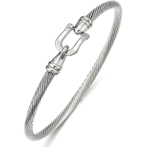 Snyggt vridet kabelarmband i rostfritt stål med krokspänne för kvinnor (silver)