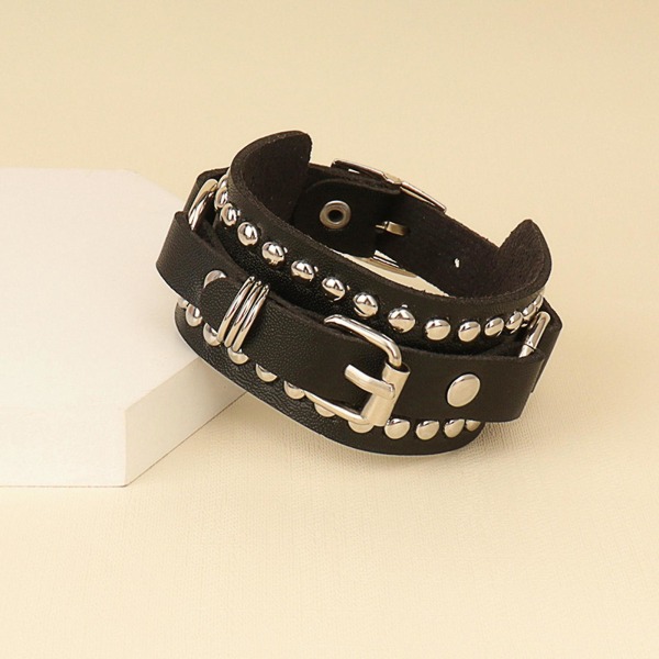 6 stk. Halloween PU læderarmbånd Punk Goth nittet pig rem spænde håndled manchet armbånd sort gotisk Steampunk til mænd