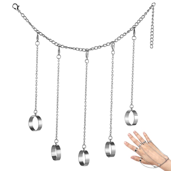 Mote ringkjede armbånd retro fingerring smykker for kvinner (18X10 cm, sølv)
