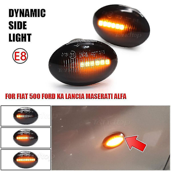 Rav Amber LED Dynamisk Blinklys til Fiat 500 500c 500l Blinkende Sidemarkørlys til Abarth 500 595 695 Alfa 4c Lancia（Dynamisk Krystal）