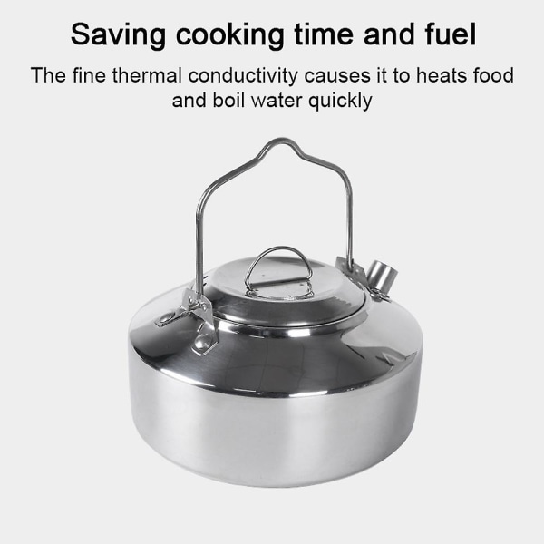 Utomhus Vattenkokare i Rostfritt Stål med Låsbart Handtag Camping Hängande Gryta Bärbar Kaffe Gryta Picknick Köksredskap 1L (Silver)