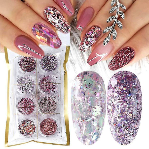1585 F3.07 Mix Glitter Nail Art Powder Flakes Set Holografiska Paljetter För Manikyr