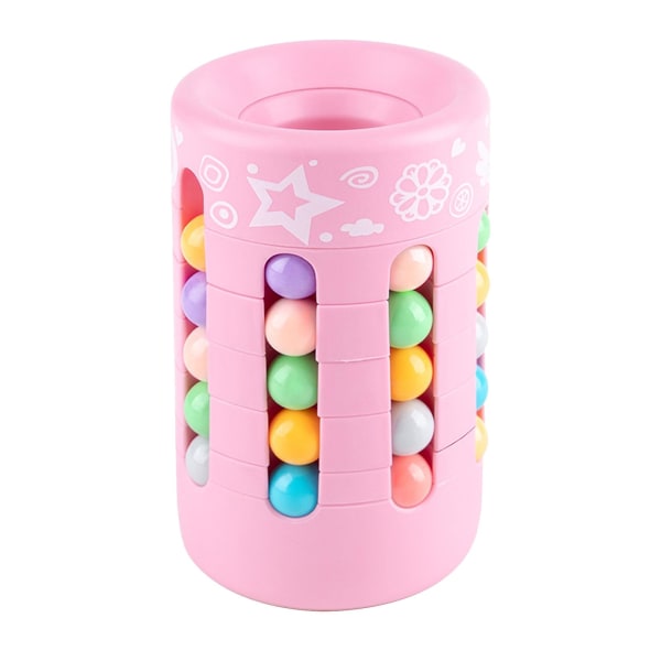 3D Stress Reilef Magic Cubes Pen Holder Cylinder Puzzle, Rotating Magic Cube Toy with Magic Beans（rosa）
