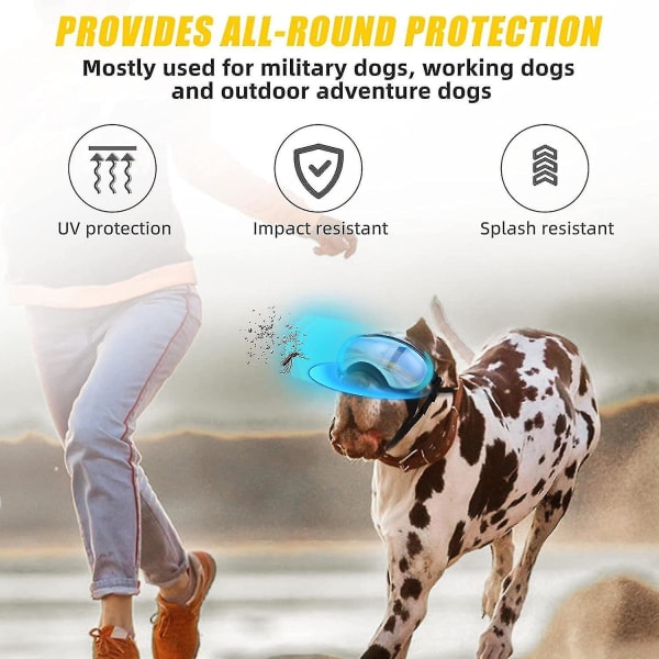 Hundebriller Hunde UV-beskyttelse Solbriller med justerbar stropp Hunder Vindtette Anti-dugg utendørs kjæledyrbriller yDF（Sort innfatning x blått glass）