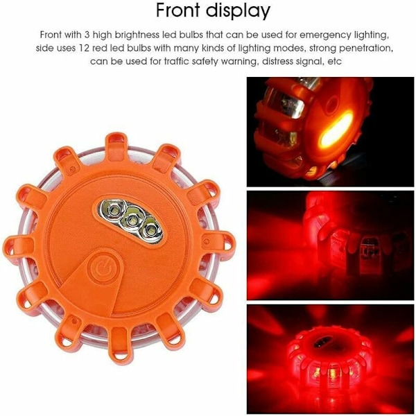 FlkwoH 15 LED Varningsljus Bärnstensfärgad, 9 Mönster Blinkande Vägsäkerhetsljus, Multifunktions Nödbelysning, Yeurié