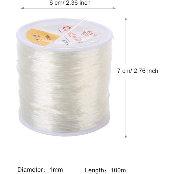 80m elastisk snor 1mm elastisk snor håndverkssnor elastisk tråd (transparent, 80m)
