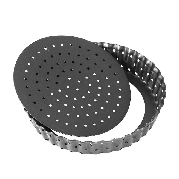 Non-stick pizzapanna med perforeringar Rund form med löstagbar bottenpajform (liten, 5 tum) (14X14X2,5 cm, svart)