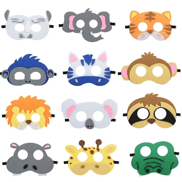 12 Pcs Animal Felt Masks Birthday Party Masks Costumes Dress-up Party Supply New