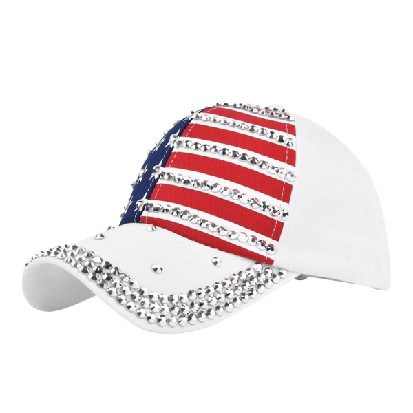 USA Bling Baseball Cap Amerikansk Flagg Hip Hop Hat Justerbar Patriotisk Caps for Menn Kvinner（Hvit）