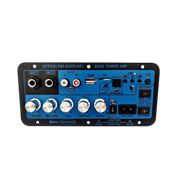 Bil Bluetooth Digital Förstärkare Styrelse Dubbel Mikrofon Bluetooth 5.0 Stereo Förstärkare Subwoofer Kara（BlåSvart）