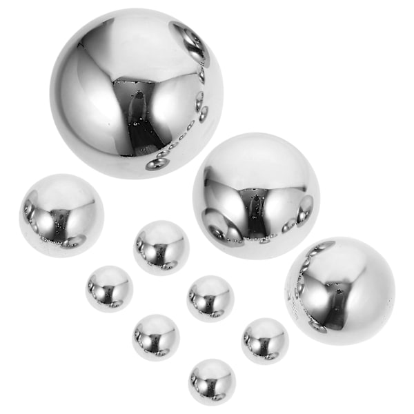 10 rostfria spegelpolerade ihåliga spegelbollar i rostfritt stål (16x16 cm, silver)