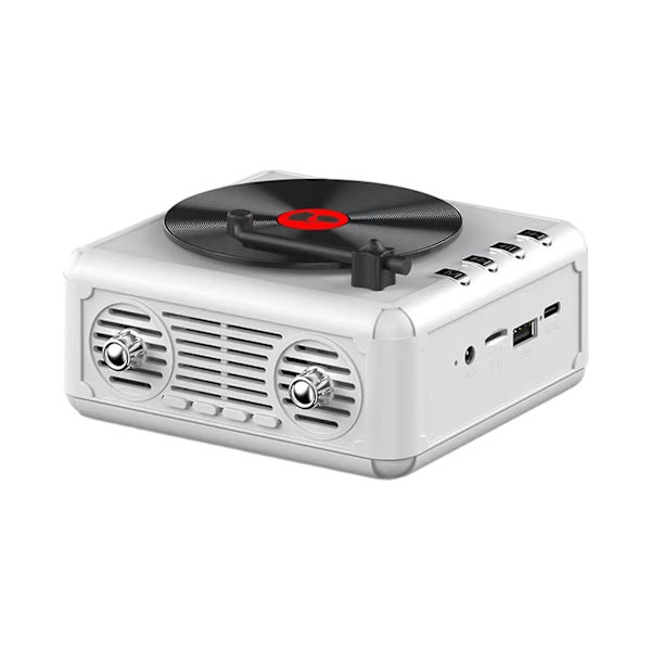Skivspelare Trådlös Bluetooth Ljud Retro Kreativ Mini Bärbar Kort Insats Liten Högtalare Subwoofer Present (Vit)