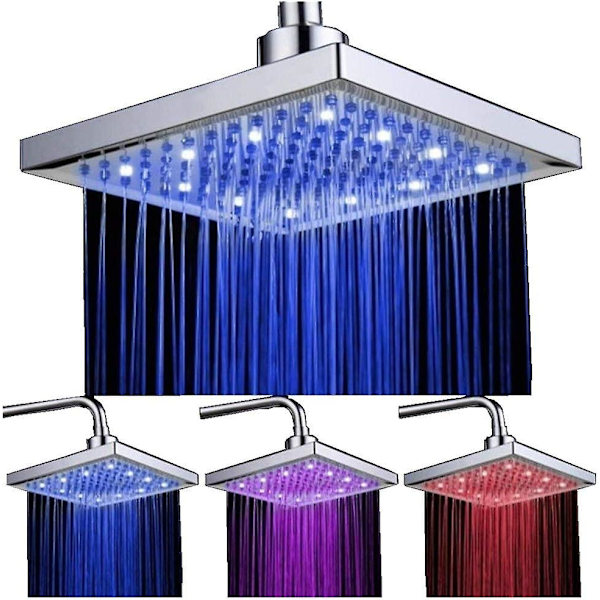 LED-duschhuvud, 8 tum fyrkantig temperaturkontroll, 3 färger växlande ABS kromfinish, 12 st LED-duschhuvud för badrumVEBTles