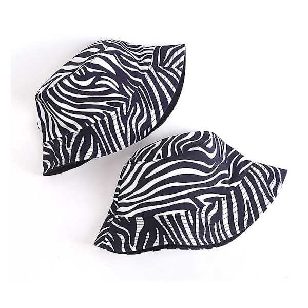 Unisex Bucket Hat Bomull Sol Sommar Fiskare Utomhus Kepsen för Män Kvinnor Tonåringar Ko Zebra Svart och Vit Rutnät
