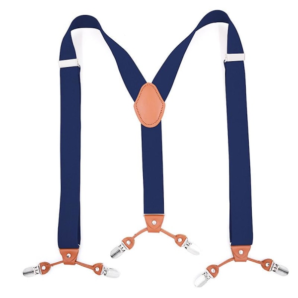 Breda och starka Y-formade hängslen för män med 4 metallklämmor Justerbara elastiska remmar Blå