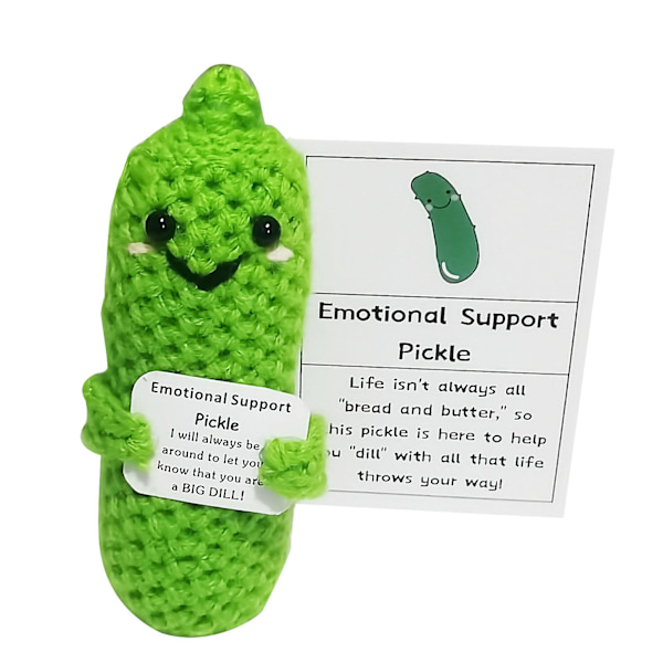 Handgjord virkad inlagd gurka leksak emotionellt stöd söt virkning positiv grönsaksdocka stressavlastning tröstande handvävd prydnad（Grön）