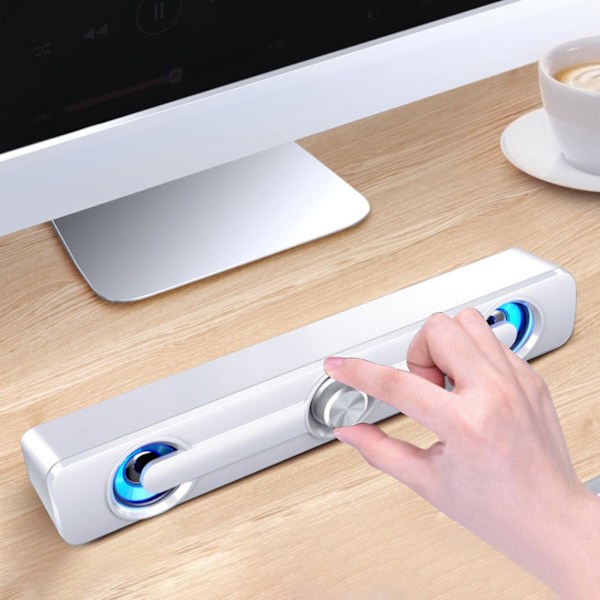 Datorljudshögtalare Skrivbord Hemma Liten högtalare Tung subwoofer Påverkar Notebook Mobiltelefon Strip Hög volym（Vit）