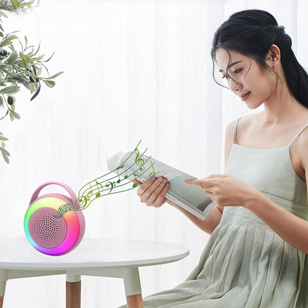 Trådlös Bluetooth-högtalare, bärbar liten stereo, bländande belysning, utomhusskrivbord med dubbel Bluetooth-anslutning, lätt att bära för hand（Rosa）