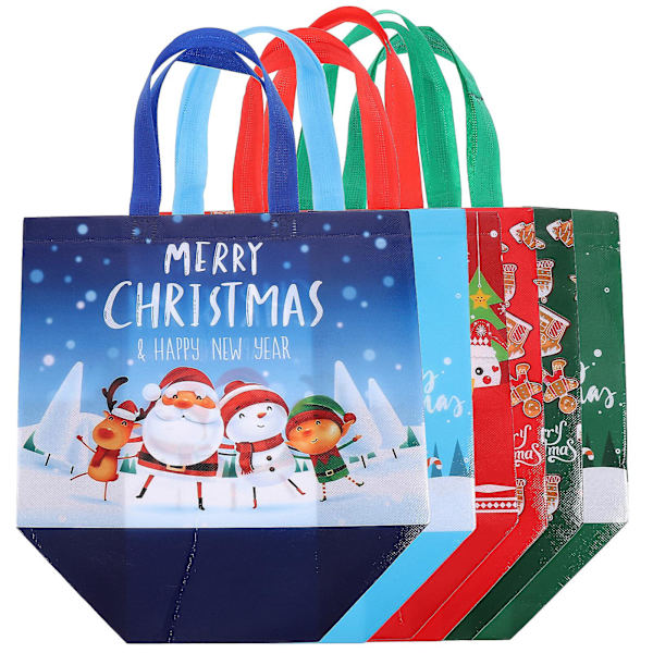 6-pak juletrykte tote-vesker julegaveposer juledekorasjoner festartikler (32X25CM, flere farger)