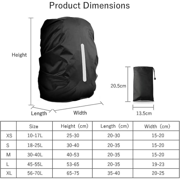 2 stk. Vandtæt Regnbetræk Til Rygsæk, Reflekterende Regnbeskyttelse Til Anti-støv Og Anti-tyveri M 26l-40l Sort