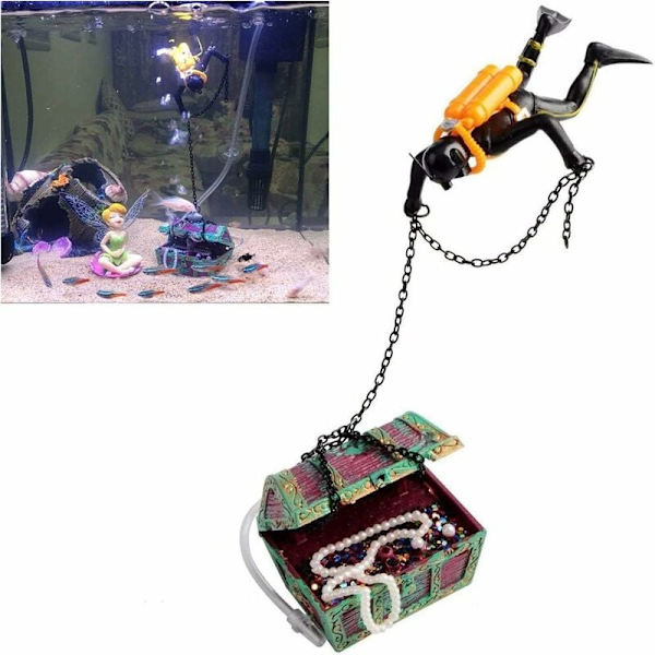Action Aquarium Undervands Skattekiste Dykker Levende Ventilation Akvarium Dekoration Sort
