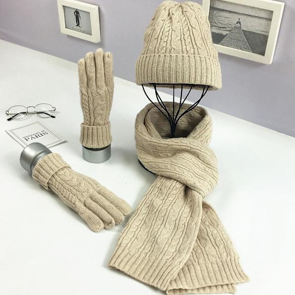 Damhalsduk mössa handskar set Varm vintermössa snömössa handskar set-Khaki