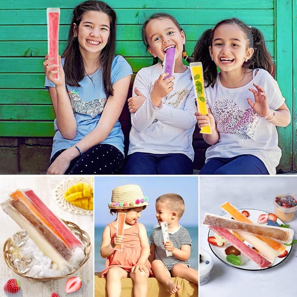 Engangs ispindeforme (100 stk.) med lynlåsforsegling til sunde snacks, yoghurtbarer, juice og smoothies med gratis tragt (28x5 cm)