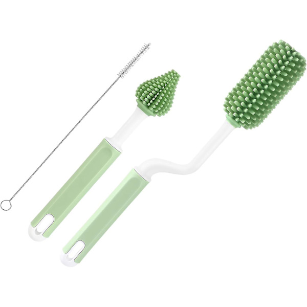 Flaskborste i silikon, 3-pack, långa handtag, flaskrengöringsborstar, nappflaskeborste, sugrörborste, robusta borst för Hydro/cont