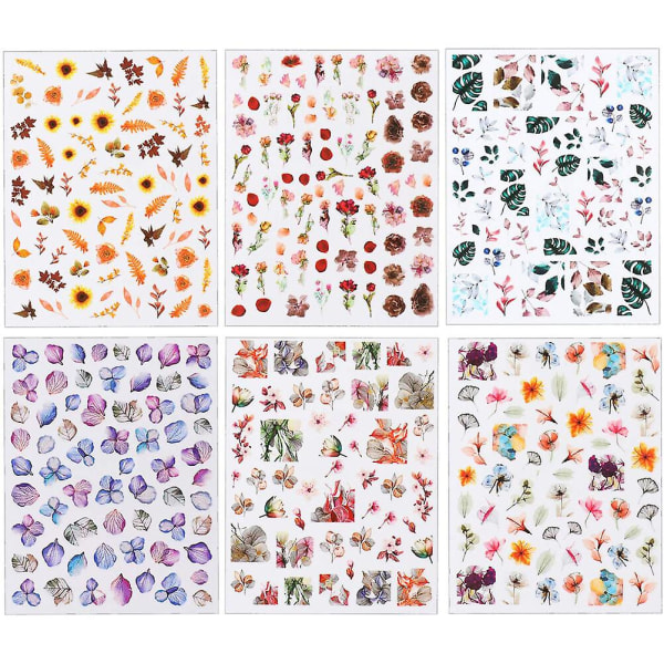 Nageldekal Flower Transfer Flower Nail Art Stickers för kvinnor flickor (12,6X7,6 cm, olika färger)