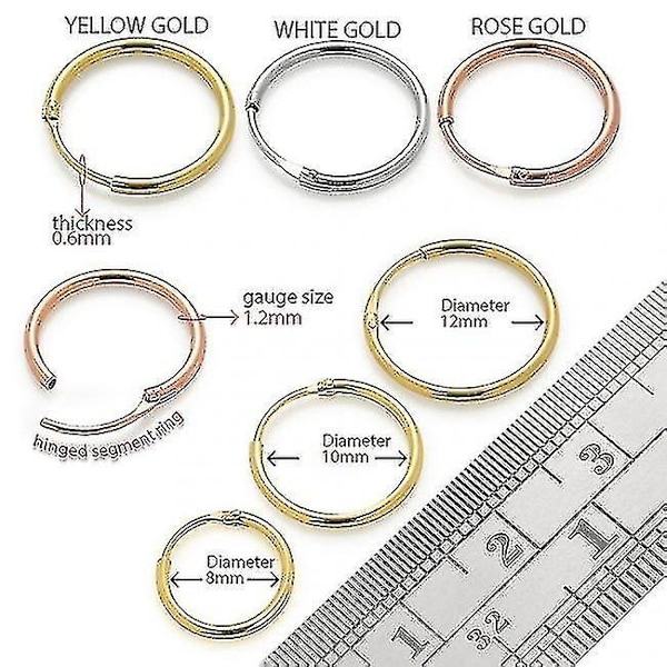9k guld 6mm segmenterad ring för näsan (10mm, rosa guld)