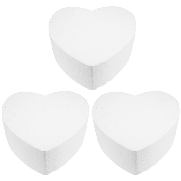3-pak skumkagedummy DIY hvid kagedummy hjerteformet dekorativ kageform (15.00X15.00X7.00CM, hvid)