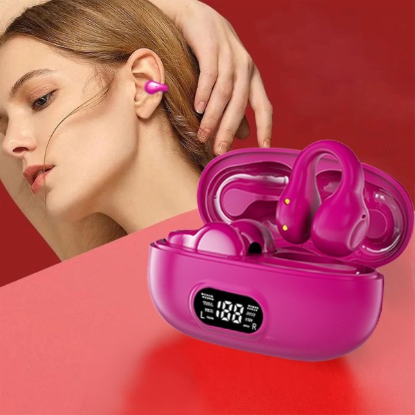 Bluetooth Chip 5.3 Clip On Ear-hörlurar, trådlös sport, långvarig räckvidd, löpning, icke öronledning, brusreducerande Bluetooth hörlurar（Rosa）