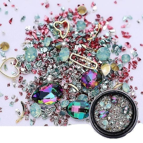ND08 3D Neglekunst Rhinestone Mix Størrelser Ab Farver Flad Bund Kameleon Neglestifter