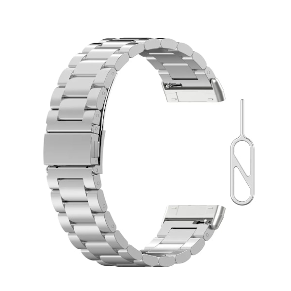 Tre pärlor i rostfritt stål armband för Fitbit versa4/sense2/versa3/sense (Silver) Silver