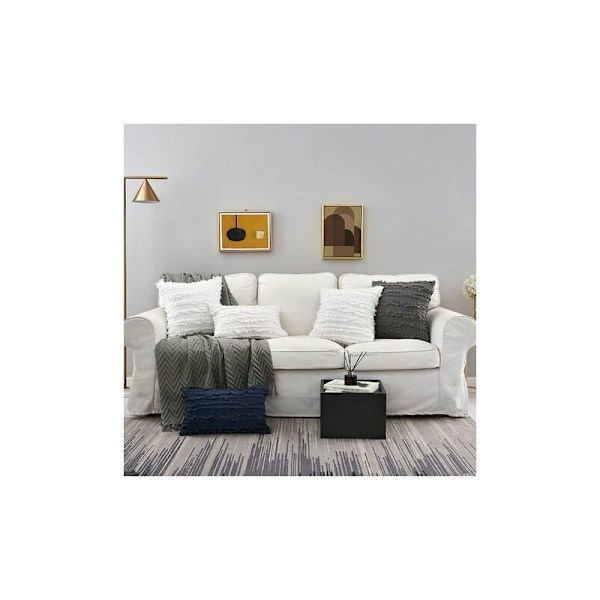 Set med 2 elfenbensvita kuddfodral för soffa, fåtölj, bomull och linne dekorativa kuddfodral, 45 x 45 cm, inga inlägg