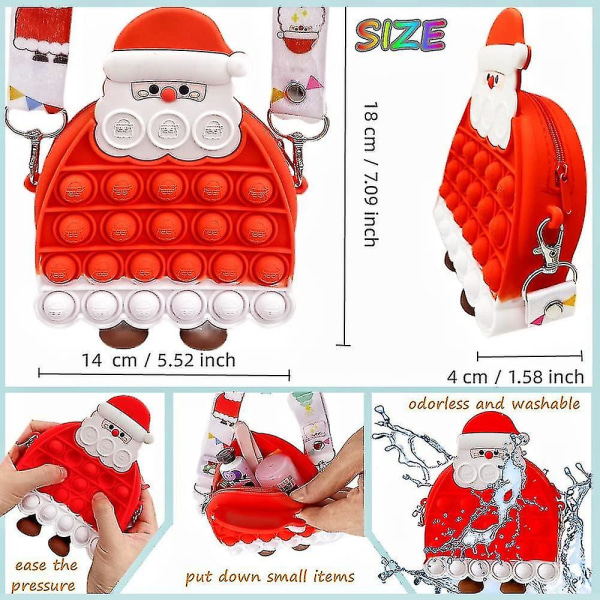 2 i 1 Poppet Bag Christmas Fidget Toy med justerbar axelremslängd, silikon Crossbody liten handväska Present för barn (tomten)1ströd