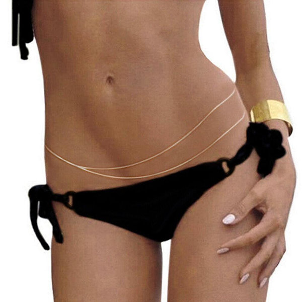 Sexig dubbellagers magkedja mode bikini midja länk halsband kroppssmycken
