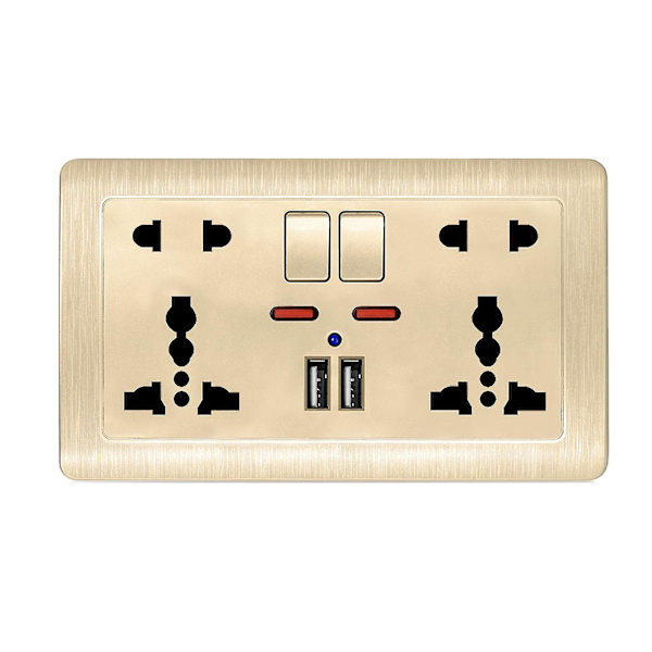 Kaksoisseinämäinen pistorasia Universaali 5-reikäinen 13a Kaksi USB-laturiporttia Pistorasia (A, Kulta)