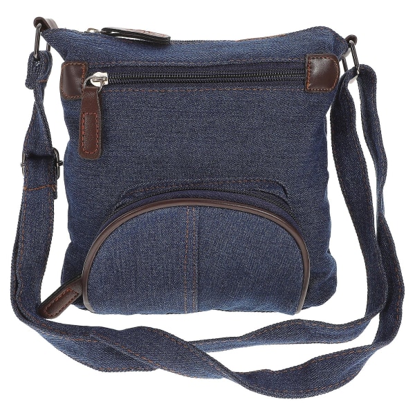 Denim Crossbody-väska för kvinnor Axelväska Casual Front Pocket Handväska (denimblå) (22x20cm, som visas på bilden)