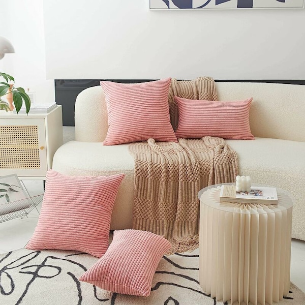 Set med 2 dekorativa randiga manchesterkuddfodral rektangulära avlånga kuddfodral för soffa 12 x 20 tum babyrosa
