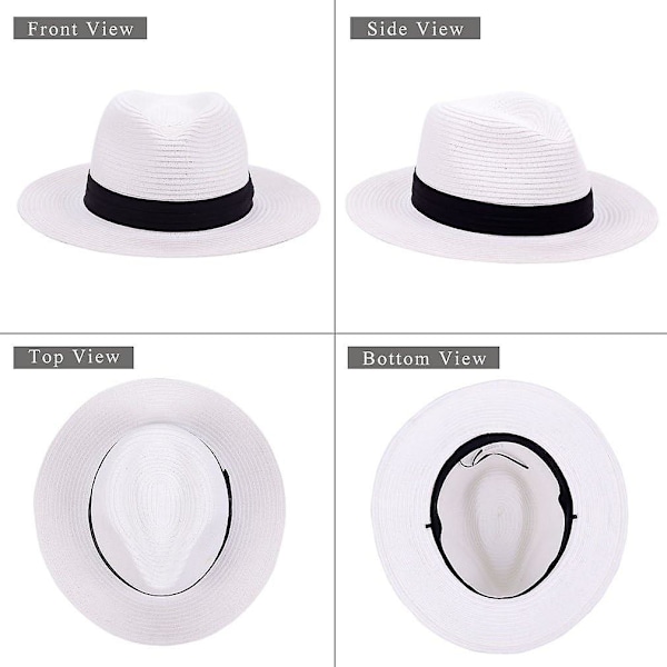 Solhat til kvinder, strandhatte, sommerhat, solhat, bredskygget floppy fedora-hat, UPF50+ - hvid