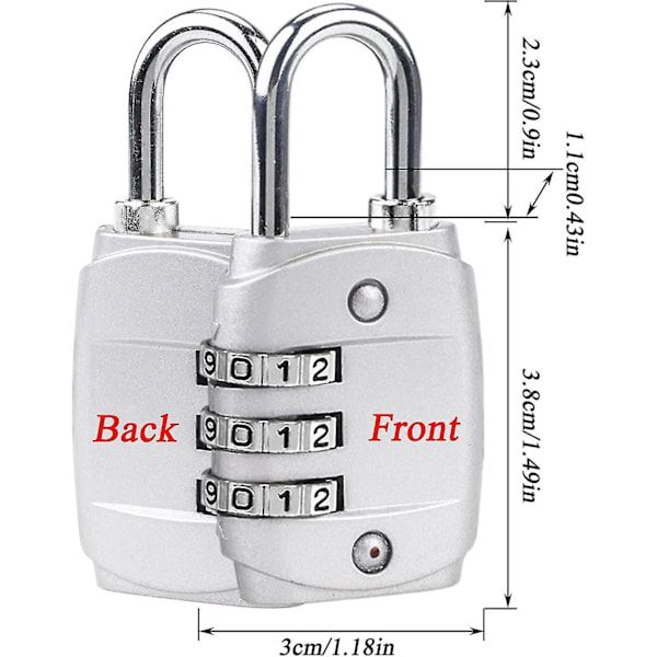 Bagagelåse 4 stk. Kuffert hængelåse 3-cifret kombination til fitnesscenter skabe og