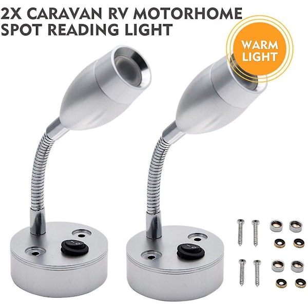 2x 3V LED-spotläslampa med strömbrytare för husbil, husvagn, båt och husbil, 2-pack
