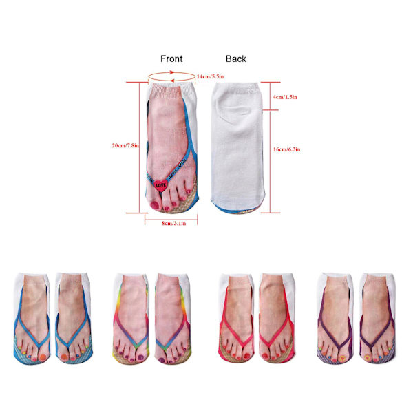Manikyyriprinttisukat Flip Flop Print Sukat 3D Kuviosukat