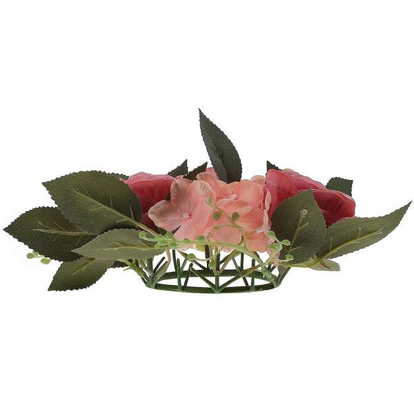 Lyskrans Falsk Rose Lys Ring Spisebord Lys Ring Blomstersenter (20X20X8CM, Rosa)