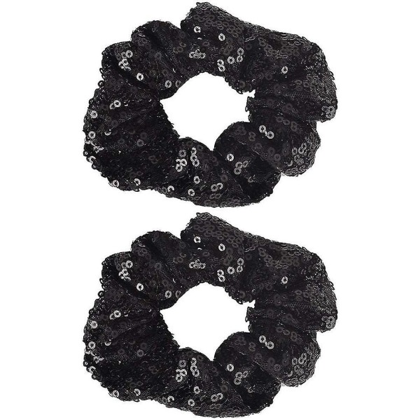 2 st Svart Flickor Glittrande Paljetter Scrunchies För Hår Elastiska Band Hår Scrunchie Hårband Rep Ponytail Hållare Gummiband För Flickor（Svart）