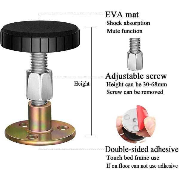 4-delt justerbar sengeramme (47-64 mm) Gevind anti-vibration teleskopisk støtteværktøj til sengegavle i soveværelset Hovedgærde forhindrer løsnelse Fast anti-