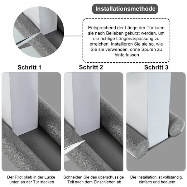 Vindstopp för dörrar, vit, 3-pack, dörrtätning 95 cm, dörrtätning mot drag, dubbelsidigt skydd mot drag